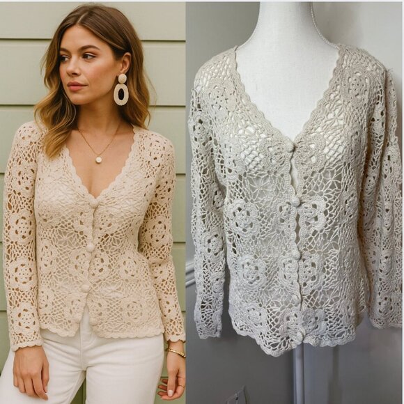 Vintage Santa Barbara Crochet Cardigan S - Picture 1 of 10
